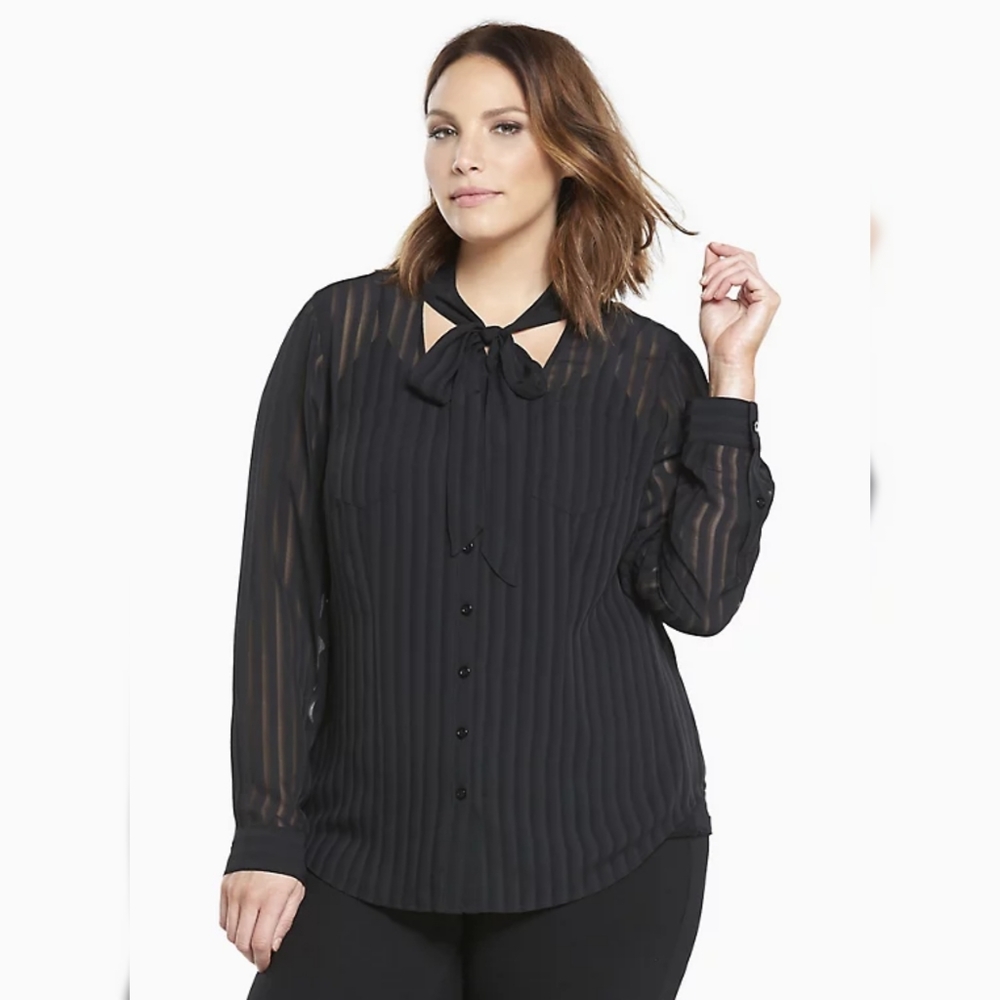 Shadow Stripe Tie Neck Blouse